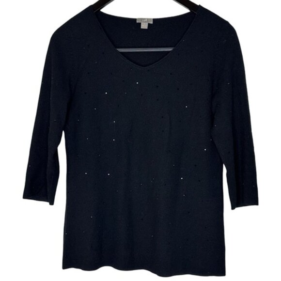 J. Jill Tops - J. Jill Black Crystal Embellished 3/4 Sleeve Pullover Top - Size Small